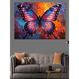 Mor Kanatlı Renkli Kelebek Dekoratif Kanvas - Mdf Ahşap Tablo