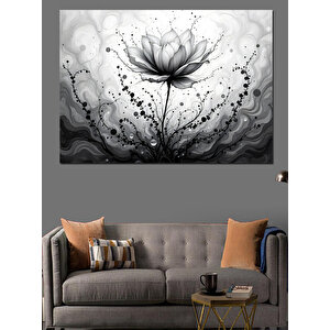 Siyah-beyaz Lotus Çiçeği Dekoratif Kanvas - Mdf Ahşap Tablo 35x50 cm