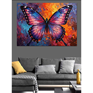 Mor Kanatlı Renkli Kelebek Dekoratif Kanvas - Mdf Ahşap Tablo 70x100 cm