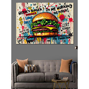 Graffiti Stilde Renkli Hamburger Dekoratif Kanvas - Mdf Ahşap Tablo