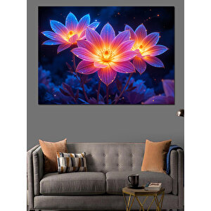Parlak Renkli Nilüfer Çiçekleri Dekoratif Kanvas - Mdf Ahşap Tablo 50x70 cm