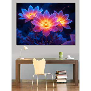 Parlak Renkli Nilüfer Çiçekleri Dekoratif Kanvas - Mdf Ahşap Tablo 50x70 cm