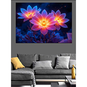 Parlak Renkli Nilüfer Çiçekleri Dekoratif Kanvas - Mdf Ahşap Tablo 50x70 cm