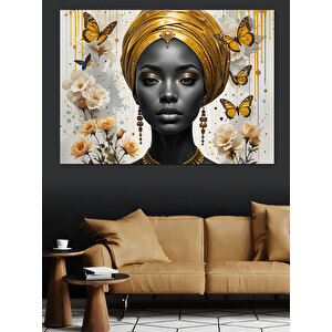 Kelebek Taçlı Kadın Dekoratif Kanvas - Mdf Ahşap Tablo 50x70 cm
