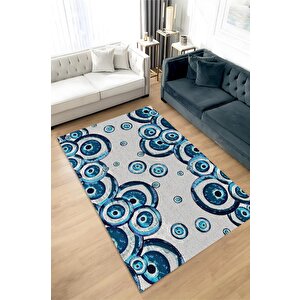 Nazar Köpükleri Minimal Salon Halısı Nazar Boncuklu Desenli Halı Renkli Oturma Odası Halısı 200x300 cm