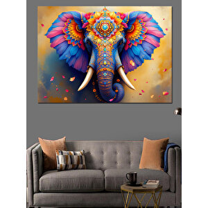 Renkli Süslenmiş Fantezi Fil Dekoratif Kanvas - Mdf Ahşap Tablo 100x140 cm
