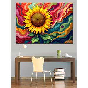 Renkli Dev Ayçiçeği Dekoratif Kanvas - Mdf Ahşap Tablo 70x100 cm
