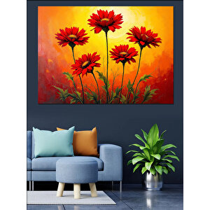 Turuncu Arka Plan Çiçekler Dekoratif Kanvas - Mdf Ahşap Tablo 50x70 cm
