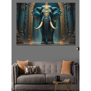 Kraliyet Mavisi Fil Dekoratif Kanvas - Mdf Ahşap Tablo 100x140 cm