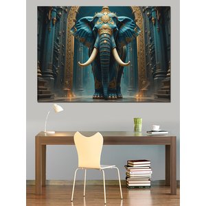 Kraliyet Mavisi Fil Dekoratif Kanvas - Mdf Ahşap Tablo 100x140 cm