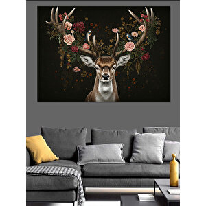 Çiçekli Geyik Portresi Dekoratif Kanvas - Mdf Ahşap Tablo 35x50 cm
