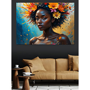Çiçek Taçlı Güzel Kadın Dekoratif Kanvas - Mdf Ahşap Tablo 50x70 cm