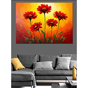 Turuncu Arka Plan Çiçekler Dekoratif Kanvas - Mdf Ahşap Tablo 100x140 cm