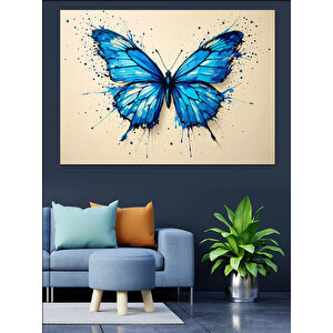 Mavi Kelebek Sanatı Dekoratif Kanvas - Mdf Ahşap Tablo 50x70 cm