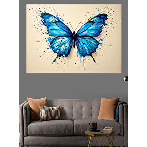 Mavi Kelebek Sanatı Dekoratif Kanvas - Mdf Ahşap Tablo 50x70 cm