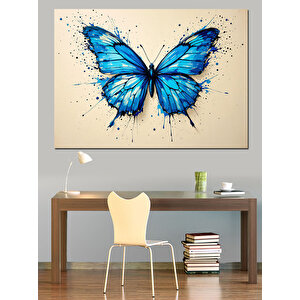 Mavi Kelebek Sanatı Dekoratif Kanvas - Mdf Ahşap Tablo 50x70 cm