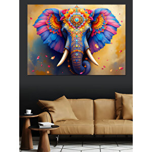 Renkli Süslenmiş Fantezi Fil Dekoratif Kanvas - Mdf Ahşap Tablo