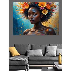 Çiçek Taçlı Güzel Kadın Dekoratif Kanvas - Mdf Ahşap Tablo 70x100 cm