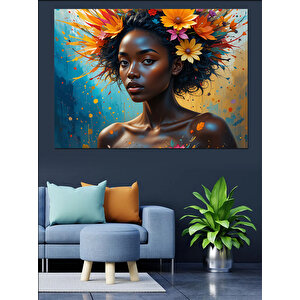 Çiçek Taçlı Güzel Kadın Dekoratif Kanvas - Mdf Ahşap Tablo 70x100 cm