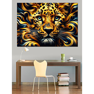 Alevli Güçlü Kaplan Yüzü Dekoratif Kanvas - Mdf Ahşap Tablo 100x140 cm