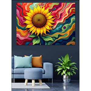 Renkli Dev Ayçiçeği Dekoratif Kanvas - Mdf Ahşap Tablo 100x140 cm