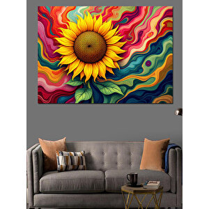 Renkli Dev Ayçiçeği Dekoratif Kanvas - Mdf Ahşap Tablo 100x140 cm