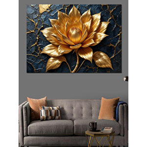 Altın Lotus Çiçeği Dekoratif Kanvas - Mdf Ahşap Tablo 50x70 cm