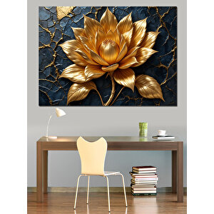 Altın Lotus Çiçeği Dekoratif Kanvas - Mdf Ahşap Tablo 50x70 cm