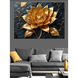 Altın Lotus Çiçeği Dekoratif Kanvas - Mdf Ahşap Tablo 50x70 cm