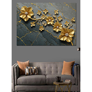 Taş Üzerinde Altın Çiçekler Dekoratif Kanvas - Mdf Ahşap Tablo 25x35 cm