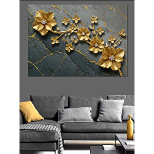 Taş Üzerinde Altın Çiçekler Dekoratif Kanvas - Mdf Ahşap Tablo 25x35 cm