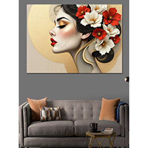 Çiçekli Kadın Portresi Dekoratif Kanvas - Mdf Ahşap Tablo 35x50 cm