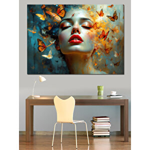 Kelebeklerle Rüya Kadın Dekoratif Kanvas - Mdf Ahşap Tablo 50x70 cm