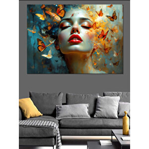 Kelebeklerle Rüya Kadın Dekoratif Kanvas - Mdf Ahşap Tablo 50x70 cm