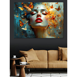 Kelebeklerle Rüya Kadın Dekoratif Kanvas - Mdf Ahşap Tablo 100x140 cm