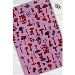 Mantar Dünyası Çok Renkli Mantarlı Mutfak Halısı Pembe Mantar Baskılı Özel Tasarım Halı 80x120 cm
