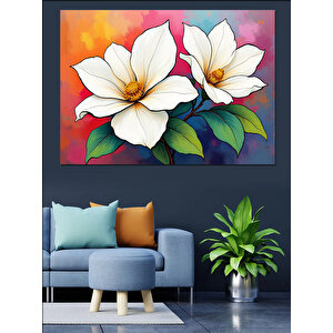 Renkli Soyut Çiçek Deseni Dekoratif Kanvas - Mdf Ahşap Tablo 100x140 cm