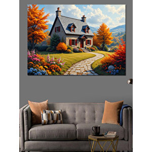 Sonbahar Ev Bahçe Manzarası Dekoratif Kanvas - Mdf Ahşap Tablo 50x70 cm