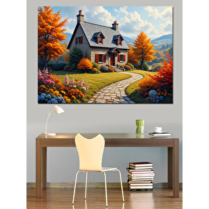 Sonbahar Ev Bahçe Manzarası Dekoratif Kanvas - Mdf Ahşap Tablo 50x70 cm