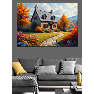 Sonbahar Ev Bahçe Manzarası Dekoratif Kanvas - Mdf Ahşap Tablo 50x70 cm