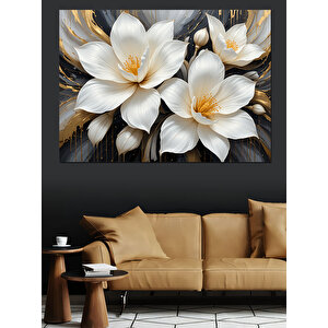 Beyaz Parlak Çiçekler Dekoratif Kanvas - Mdf Ahşap Tablo 35x50 cm