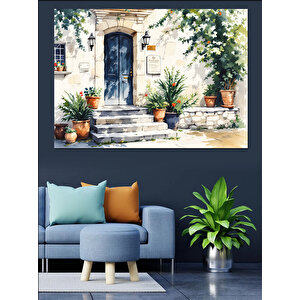 Çiçeklerle Kaplı Eski Kapı Dekoratif Kanvas - Mdf Ahşap Tablo 35x50 cm