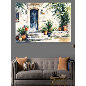 Çiçeklerle Kaplı Eski Kapı Dekoratif Kanvas - Mdf Ahşap Tablo 35x50 cm