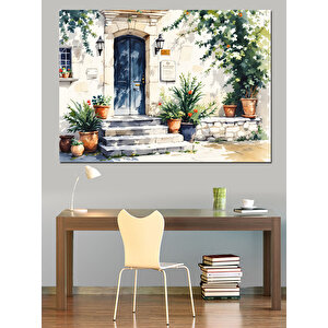 Çiçeklerle Kaplı Eski Kapı Dekoratif Kanvas - Mdf Ahşap Tablo 35x50 cm