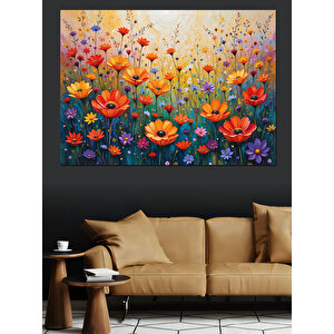 Çiçekli Bahar Manzarası Dekoratif Kanvas - Mdf Ahşap Tablo 25x35 cm