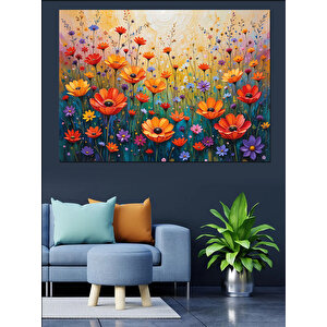 Çiçekli Bahar Manzarası Dekoratif Kanvas - Mdf Ahşap Tablo 25x35 cm