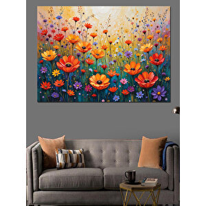 Çiçekli Bahar Manzarası Dekoratif Kanvas - Mdf Ahşap Tablo 25x35 cm
