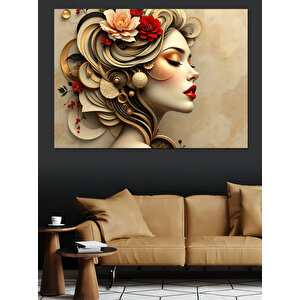 Çiçeklerle Süslenmiş Yüz Dekoratif Kanvas - Mdf Ahşap Tablo
