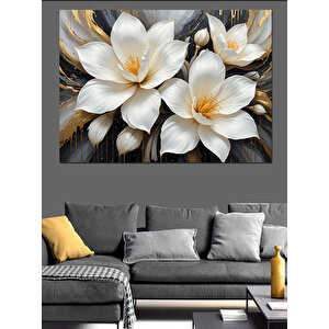 Beyaz Parlak Çiçekler Dekoratif Kanvas - Mdf Ahşap Tablo 100x140 cm
