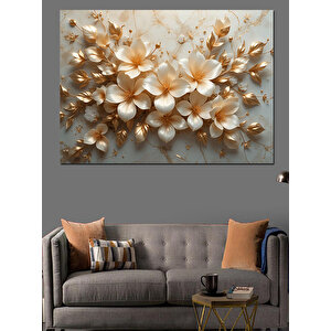 Beyaz Çiçeklerden Duvar Deseni Dekoratif Kanvas - Mdf Ahşap Tablo 50x70 cm